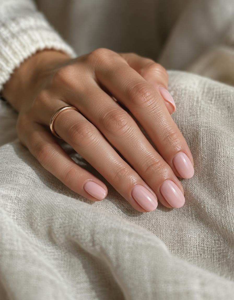 Hand with a fresh pink manicure